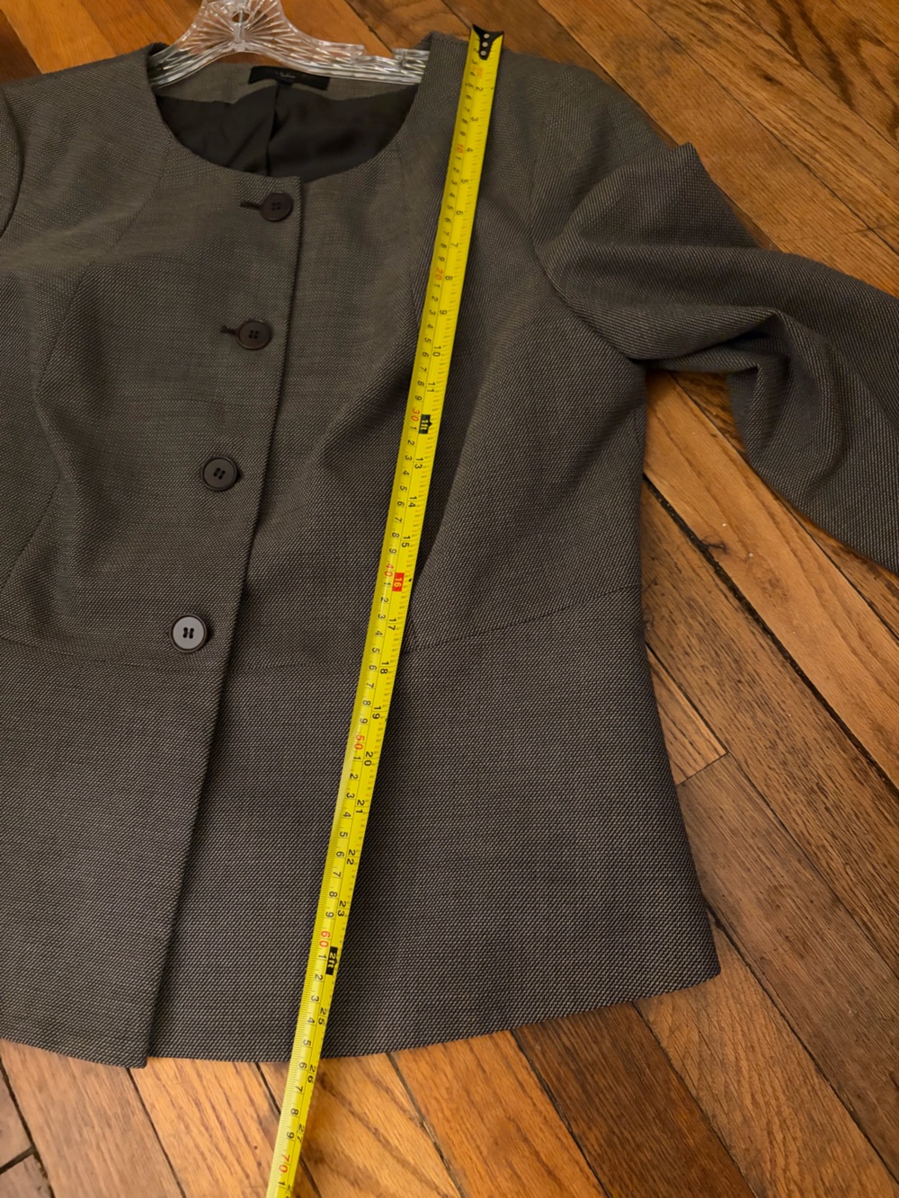 Talbots women 14w Olive Gray Round-Neck Buttoned Blazer peplum style waistline - Picture 8 of 9